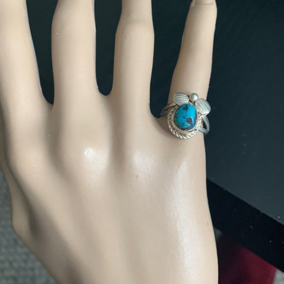 Sterling Squash Blossom Turquoise Ring - Picture 2 of 5